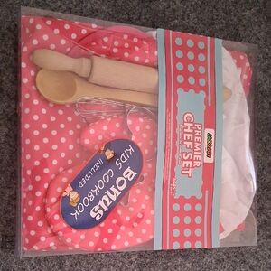 Premier Pink Polka Dot Kids Chef Dress-Up Set with Wooden Utensils